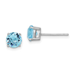 QE14067MAR Sterling Silver Rhod-pltd Aqua Blue Crystal Birthstone Earrings