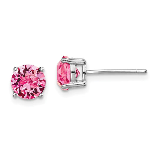 QE14067OCT Sterling Silver Rhod-pltd Pink Crystal Birthstone Earrings