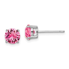 QE14067OCT Sterling Silver Rhod-pltd Pink Crystal Birthstone Earrings