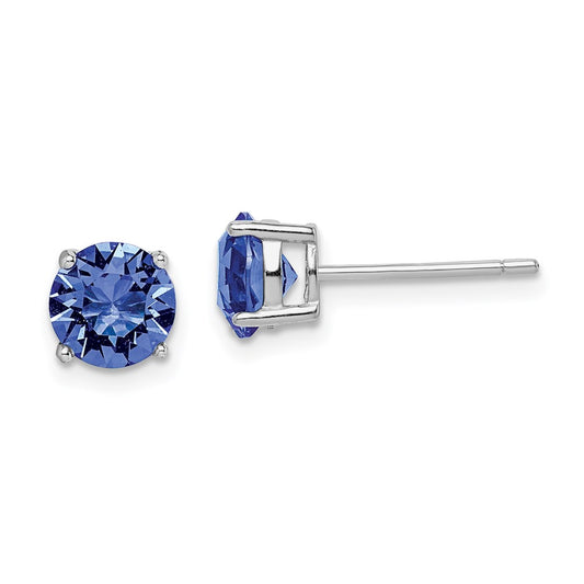 QE14067SEP Sterling Silver Rhod-pltd Blue Crystal Birthstone Earrings
