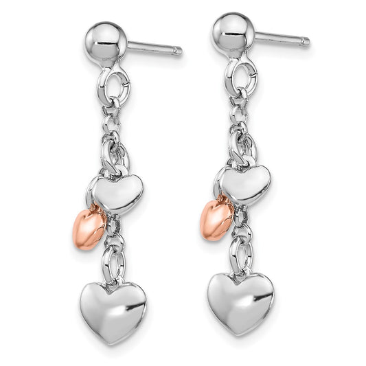 QE14081 Sterling Silver RH-plated Rose gold-plated Heart Dangle Earrings