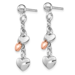 QE14081 Sterling Silver RH-plated Rose gold-plated Heart Dangle Earrings