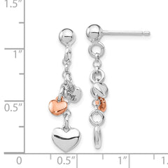 QE14081 Sterling Silver RH-plated Rose gold-plated Heart Dangle Earrings