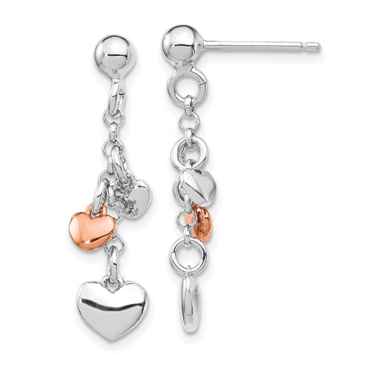 QE14081 Sterling Silver RH-plated Rose gold-plated Heart Dangle Earrings