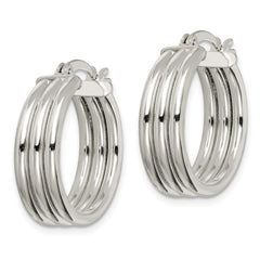 QE14097 Sterling Silver Polished Grooved 6.5x20mm Hoop Earrings