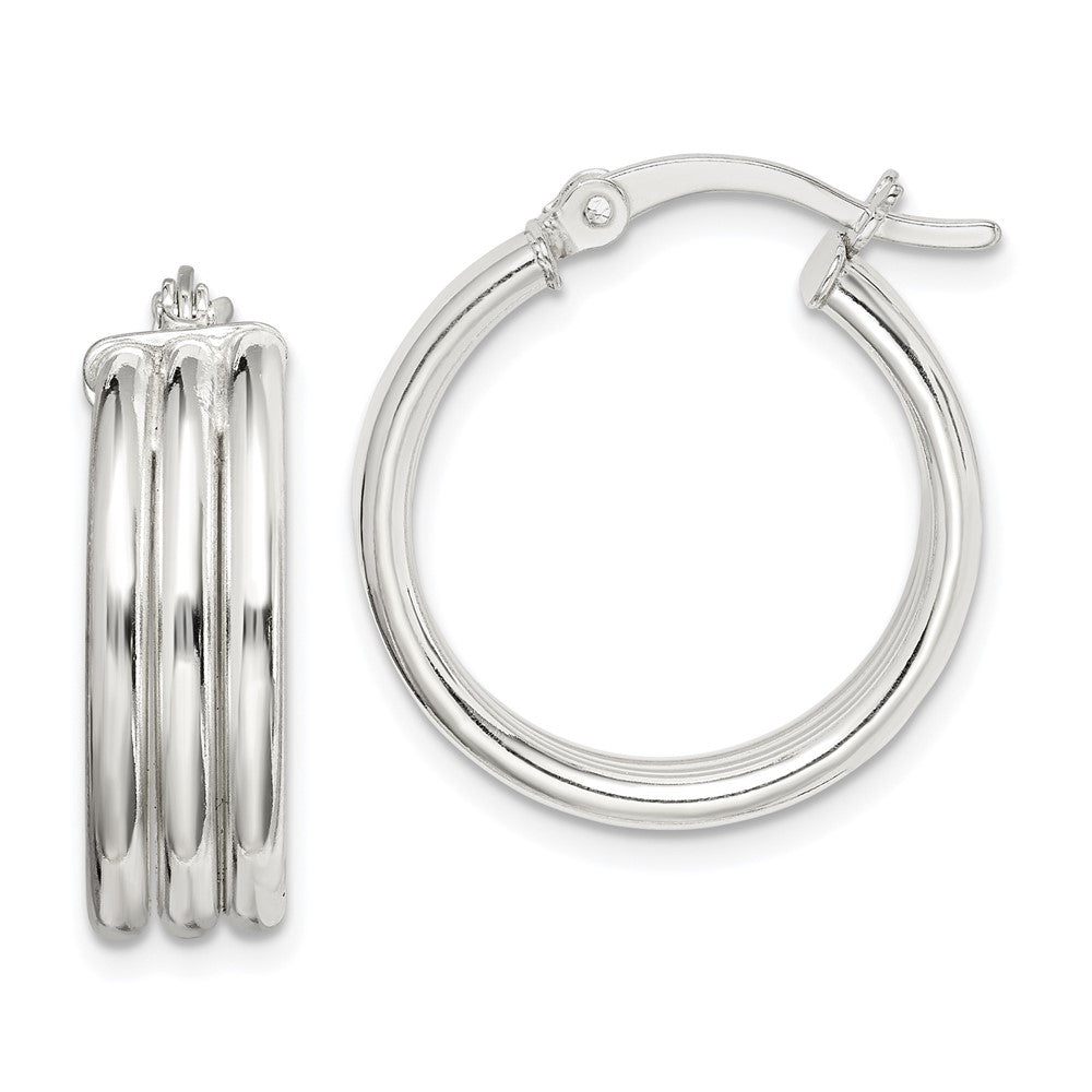 QE14097 Sterling Silver Polished Grooved 6.5x20mm Hoop Earrings