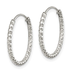 QE14098 Sterling Silver Diamond Cut 1.5x18mm Endless Hoop Earrings