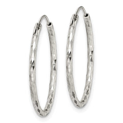 QE14099 Sterling Silver Diamond Cut 1.5x24mm Endless Hoop Earrings