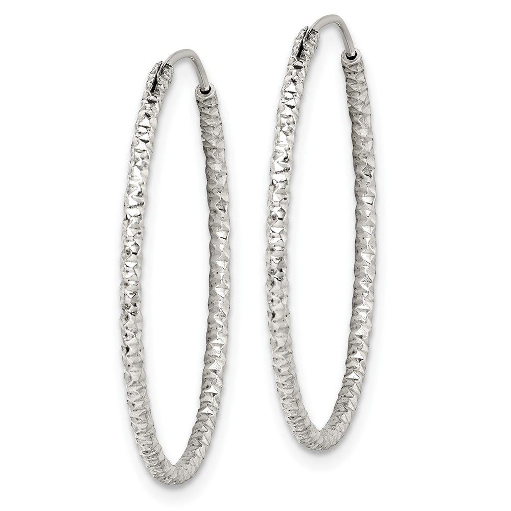 QE14100 Sterling Silver Diamond Cut 1.5x28mm Endless Hoop Earrings