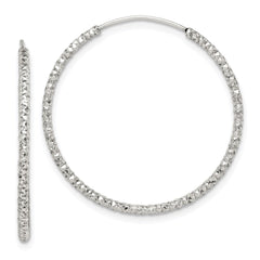 QE14100 Sterling Silver Diamond Cut 1.5x28mm Endless Hoop Earrings
