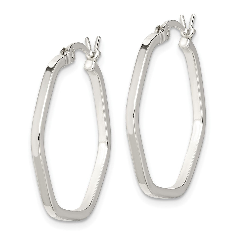 QE14104 Sterling Silver Polished Square Tube Hexagon Hoop Earrings