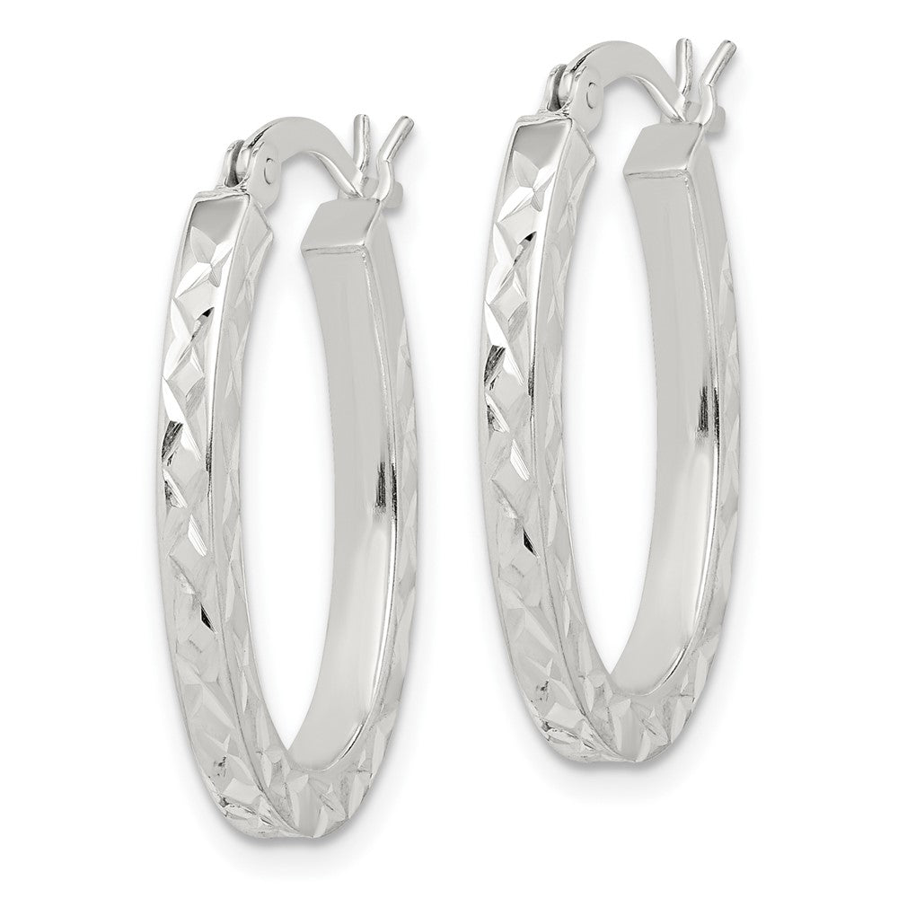 QE14120 Sterling Silver Diamond-cut 2.5mm Oval Hoop Earrings