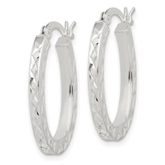QE14120 Sterling Silver Diamond-cut 2.5mm Oval Hoop Earrings