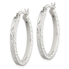 QE14121 Sterling Silver Diamond-cut 2.5mm Oval Hoop Earrings