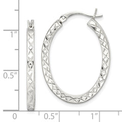 QE14121 Sterling Silver Diamond-cut 2.5mm Oval Hoop Earrings