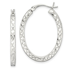 QE14121 Sterling Silver Diamond-cut 2.5mm Oval Hoop Earrings