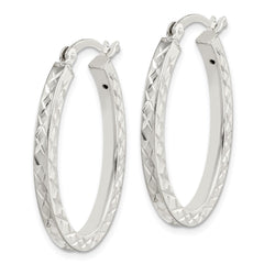 QE14122 Sterling Silver Diamond-cut 2.5mm Oval Hoop Earrings