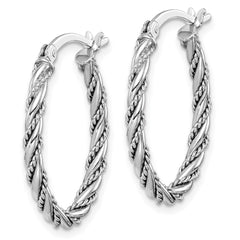 QE14131 Sterling Silver Rhodium-plated 2.5mm Twisted Oval Hoop Earrings