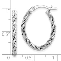 QE14131 Sterling Silver Rhodium-plated 2.5mm Twisted Oval Hoop Earrings