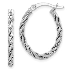 QE14131 Sterling Silver Rhodium-plated 2.5mm Twisted Oval Hoop Earrings