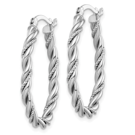 QE14132 Sterling Silver Rhodium-plated 2.5mm Twisted Oval Hoop Earrings