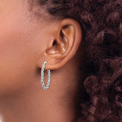 QE14132 Sterling Silver Rhodium-plated 2.5mm Twisted Oval Hoop Earrings
