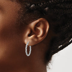 QE14133 Sterling Silver Rhodium-plated 2.5x25mm Twisted Hoop Earrings