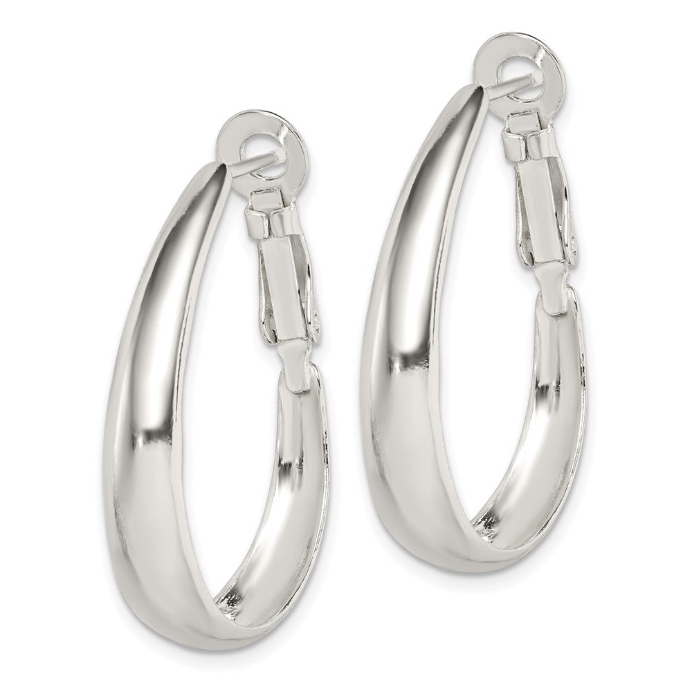 QE14141 Sterling Silver Polished Omega Back Hoop Earrings