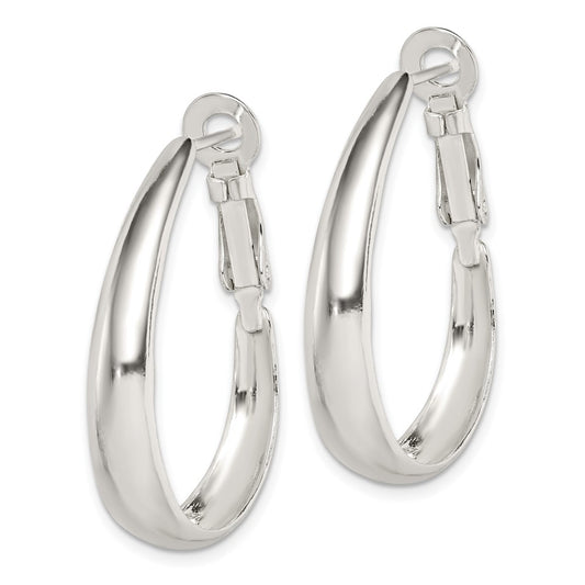 QE14141 Sterling Silver Polished Omega Back Hoop Earrings