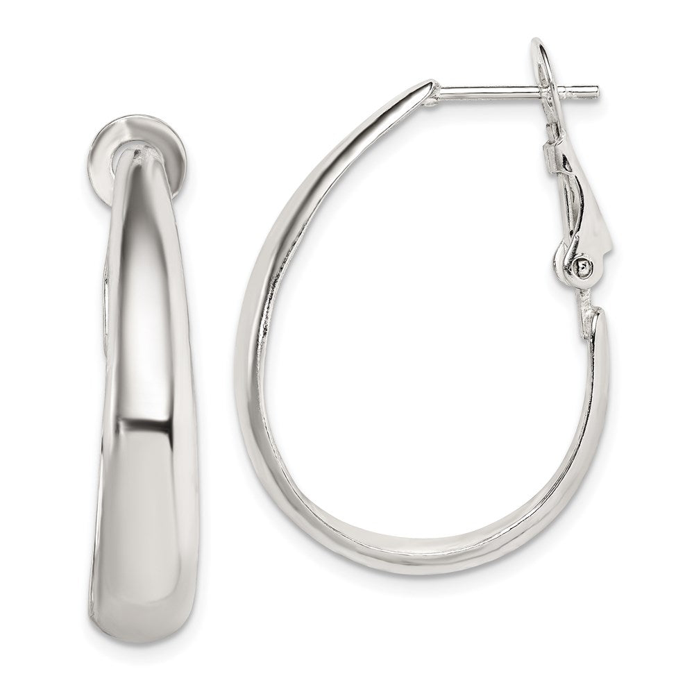 QE14141 Sterling Silver Polished Omega Back Hoop Earrings