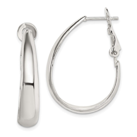 QE14141 Sterling Silver Polished Omega Back Hoop Earrings