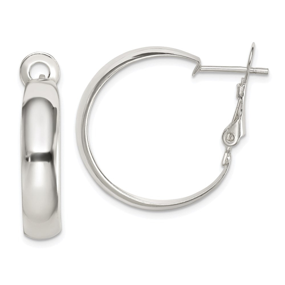 QE14142 Sterling Silver Polished 6mm Omega Back Hoop Earrings