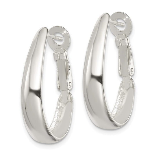 QE14143 Sterling Silver Polished Omega Back Hoop Earrings