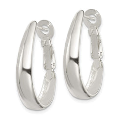 QE14143 Sterling Silver Polished Omega Back Hoop Earrings