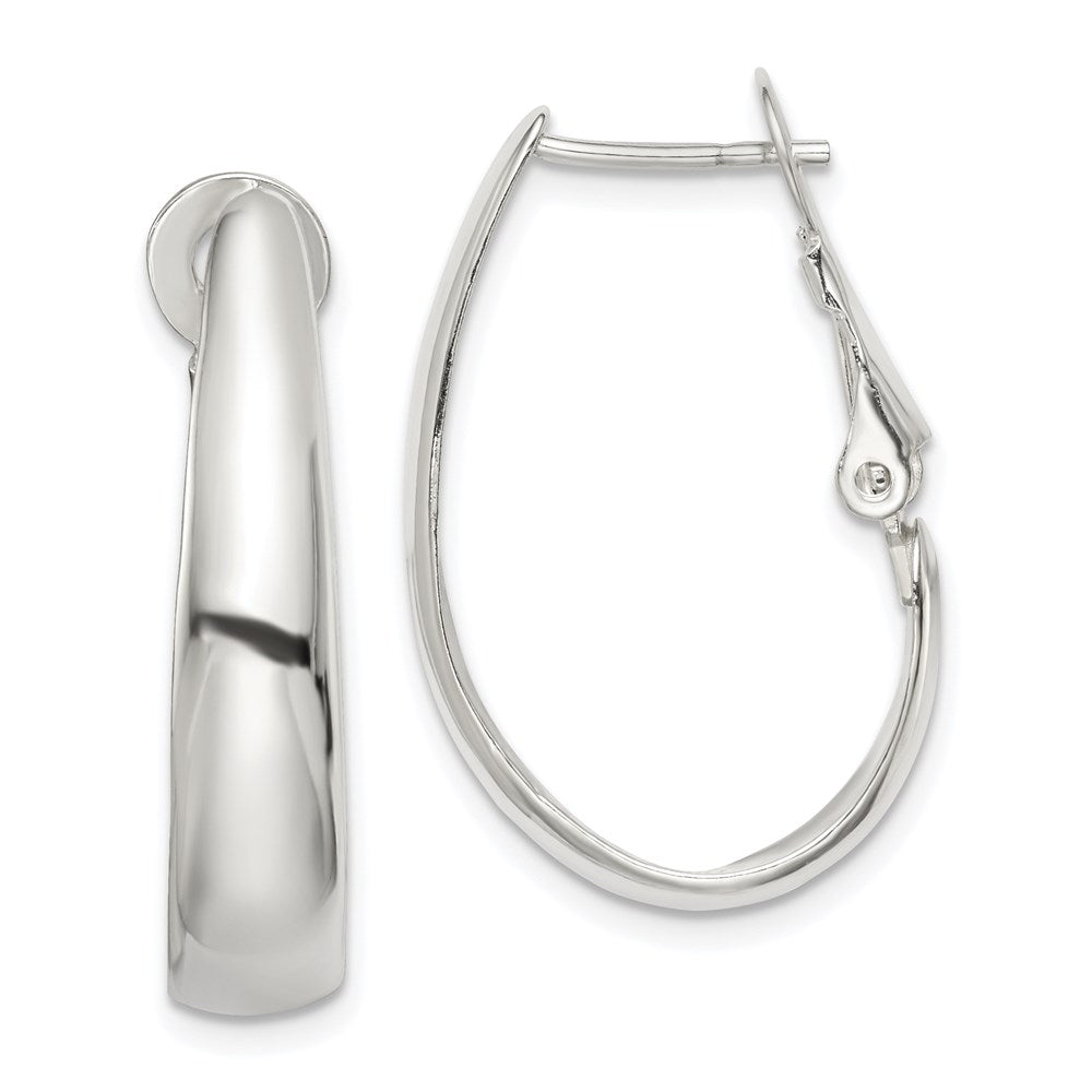 QE14143 Sterling Silver Polished Omega Back Hoop Earrings
