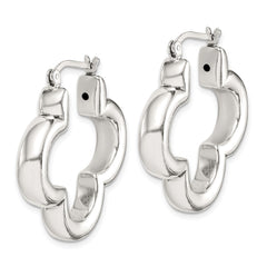 QE14146 Sterling Silver Polished Clover Hoop Earrings