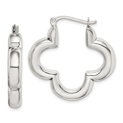 QE14146 Sterling Silver Polished Clover Hoop Earrings