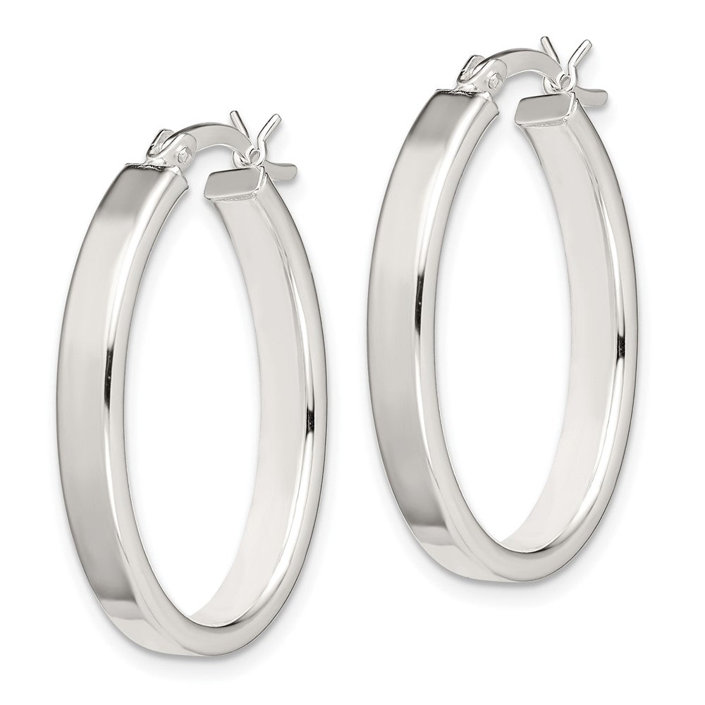 QE14149 Sterling Silver Polished 4mm Oval Hoop Earrings