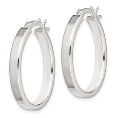 QE14149 Sterling Silver Polished 4mm Oval Hoop Earrings