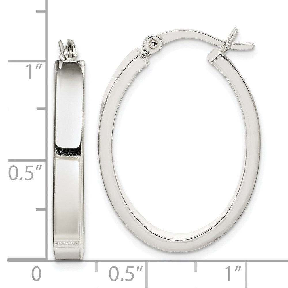 QE14149 Sterling Silver Polished 4mm Oval Hoop Earrings