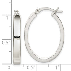 QE14149 Sterling Silver Polished 4mm Oval Hoop Earrings
