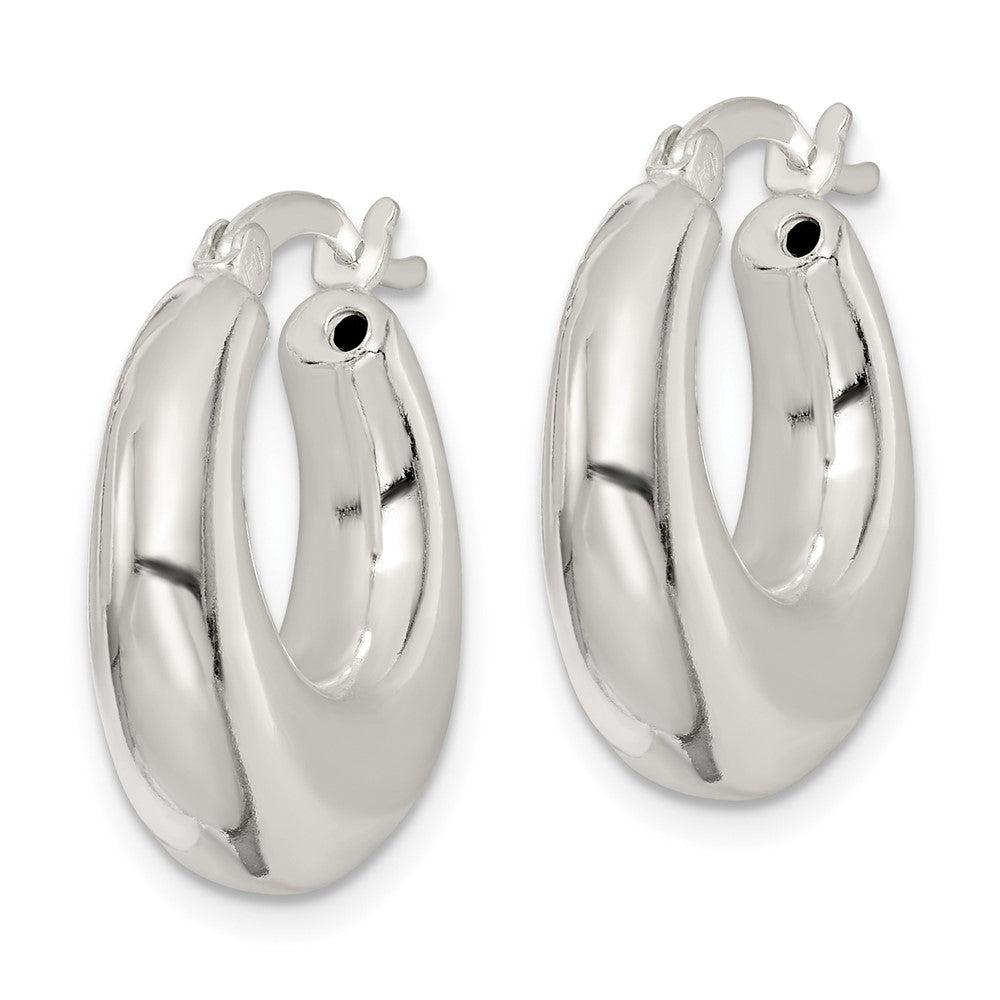 QE14151 Sterling Silver Polished & Tapered Round Hoop Earrings