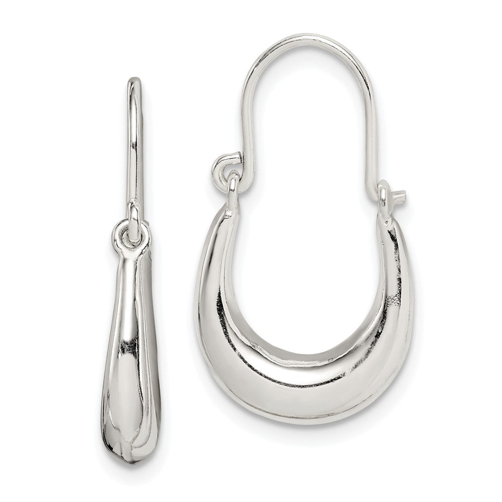 QE14153 Sterling Silver Polished & Tapered Oval Hoop Earrings