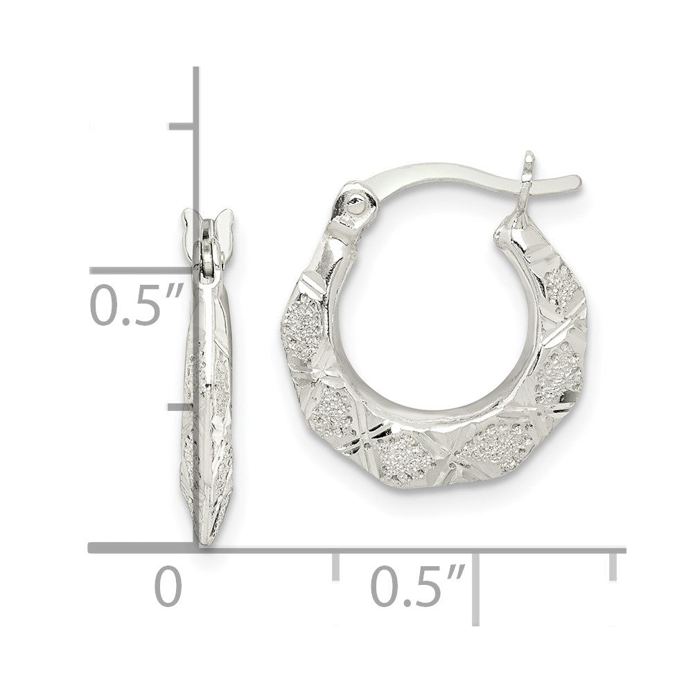 QE14155 Sterling Silver Diamond Cut & Textured Hoop Earrings