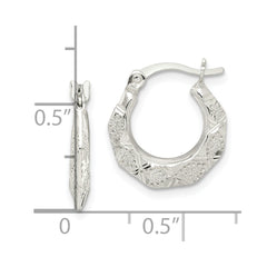 QE14155 Sterling Silver Diamond Cut & Textured Hoop Earrings