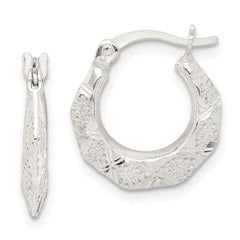 QE14155 Sterling Silver Diamond Cut & Textured Hoop Earrings
