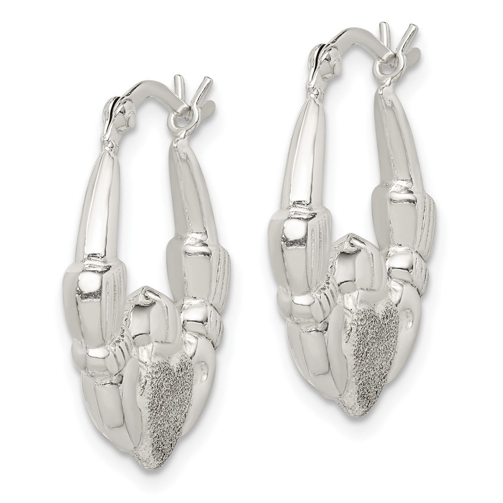 QE14157 Sterling Silver Polished & Laser Cut Claddagh Hoop Earrings