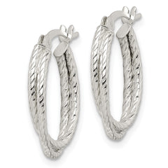 QE14159 Sterling Silver Twisted and Textured Hoop Earrings