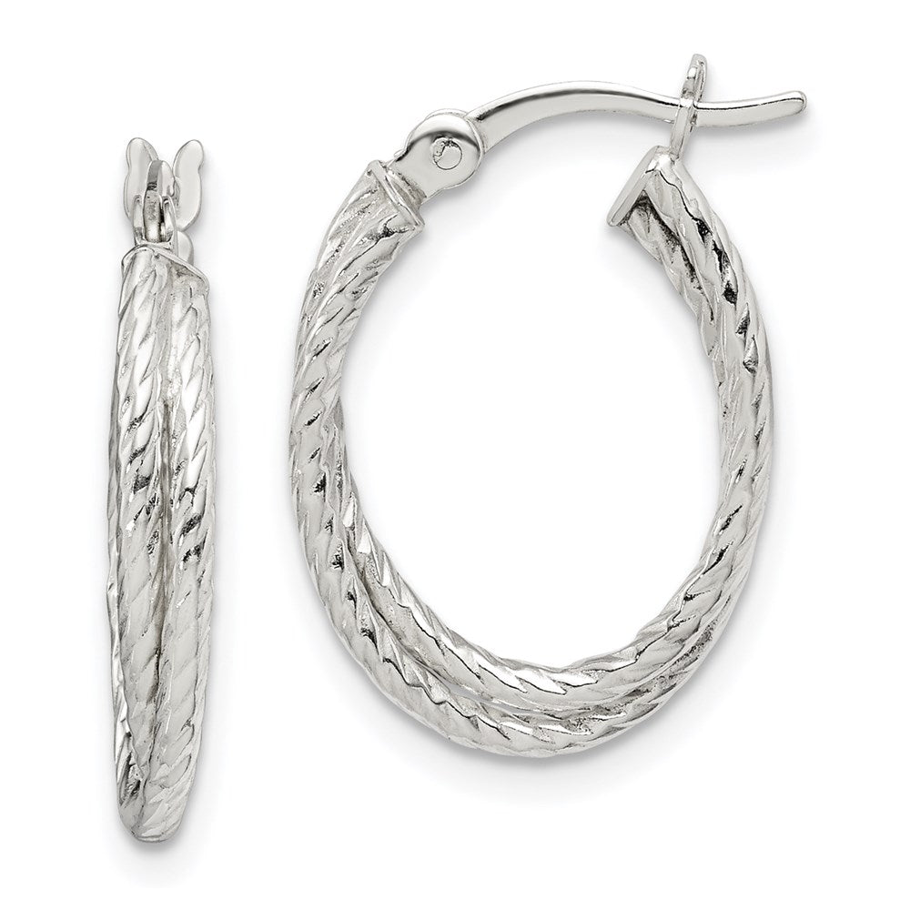 QE14159 Sterling Silver Twisted and Textured Hoop Earrings