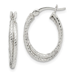 QE14159 Sterling Silver Twisted and Textured Hoop Earrings